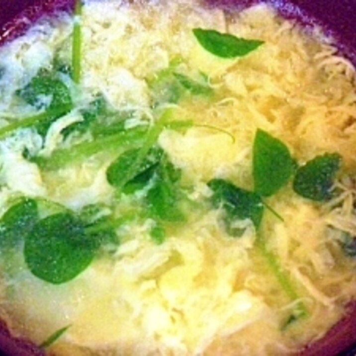 豆苗と卵の中華スープ